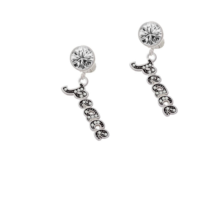 Script Peace with Clear Crystals Crystal Clip On Earrings Image 1