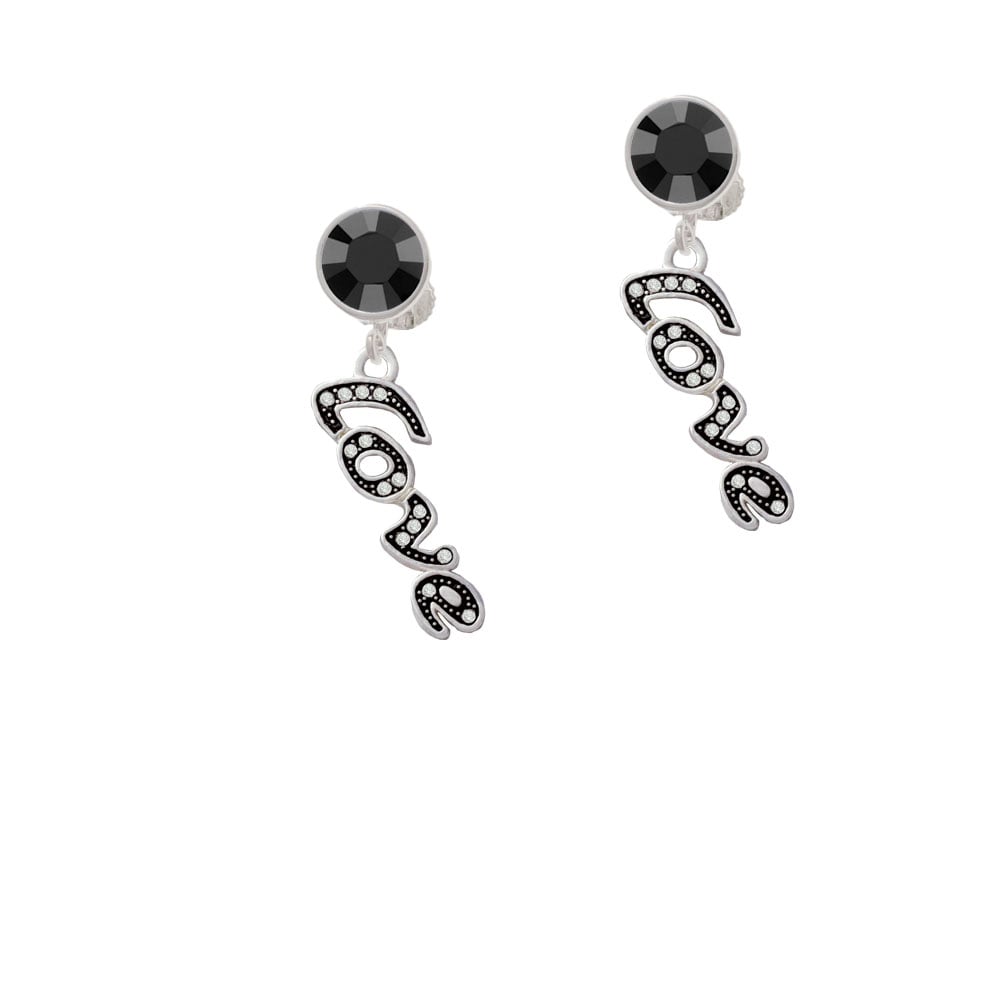 Script Love with Clear Crystals Crystal Clip On Earrings Image 1