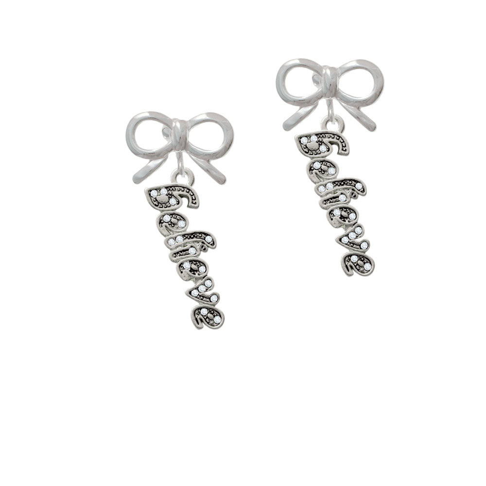 Script Believe with Clear Crystals Crystal Clip On Earrings Image 9