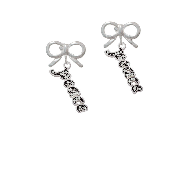 Script Peace with Clear Crystals Crystal Clip On Earrings Image 9