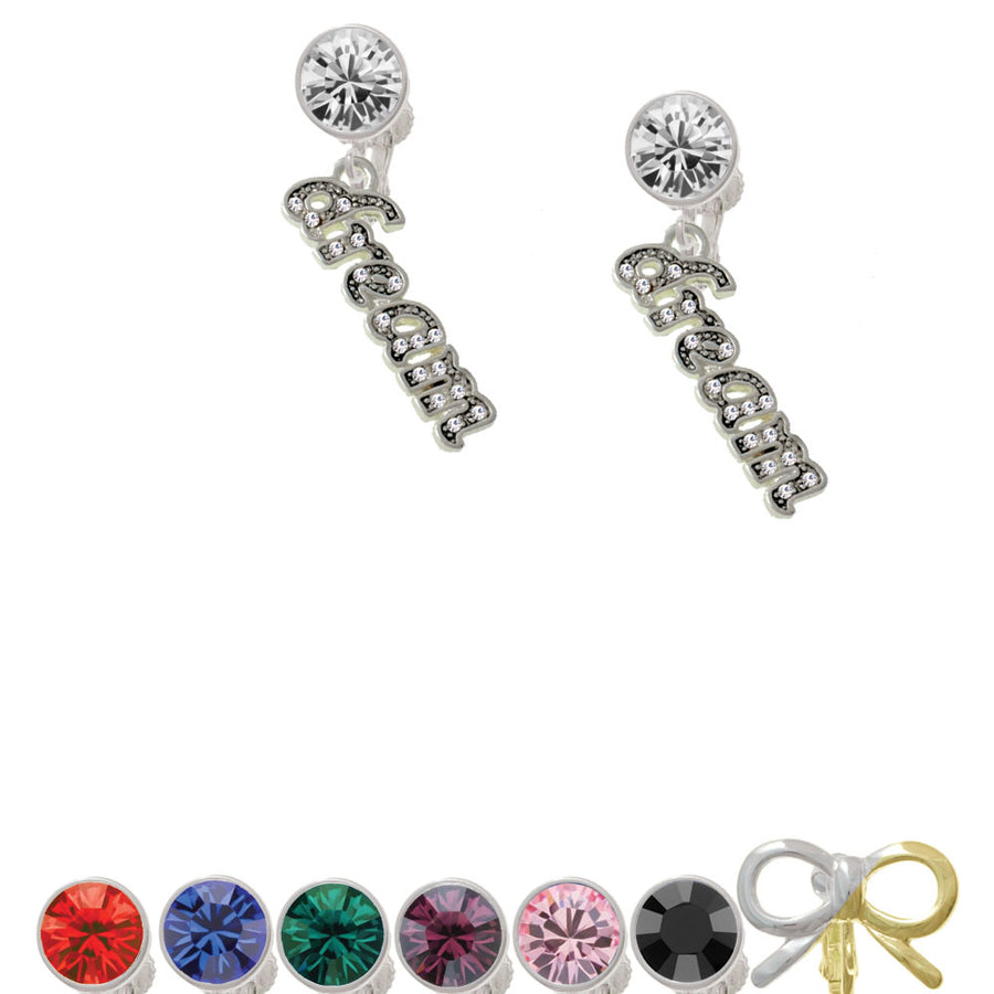 Script Dream with Clear Crystals Crystal Clip On Earrings Image 1