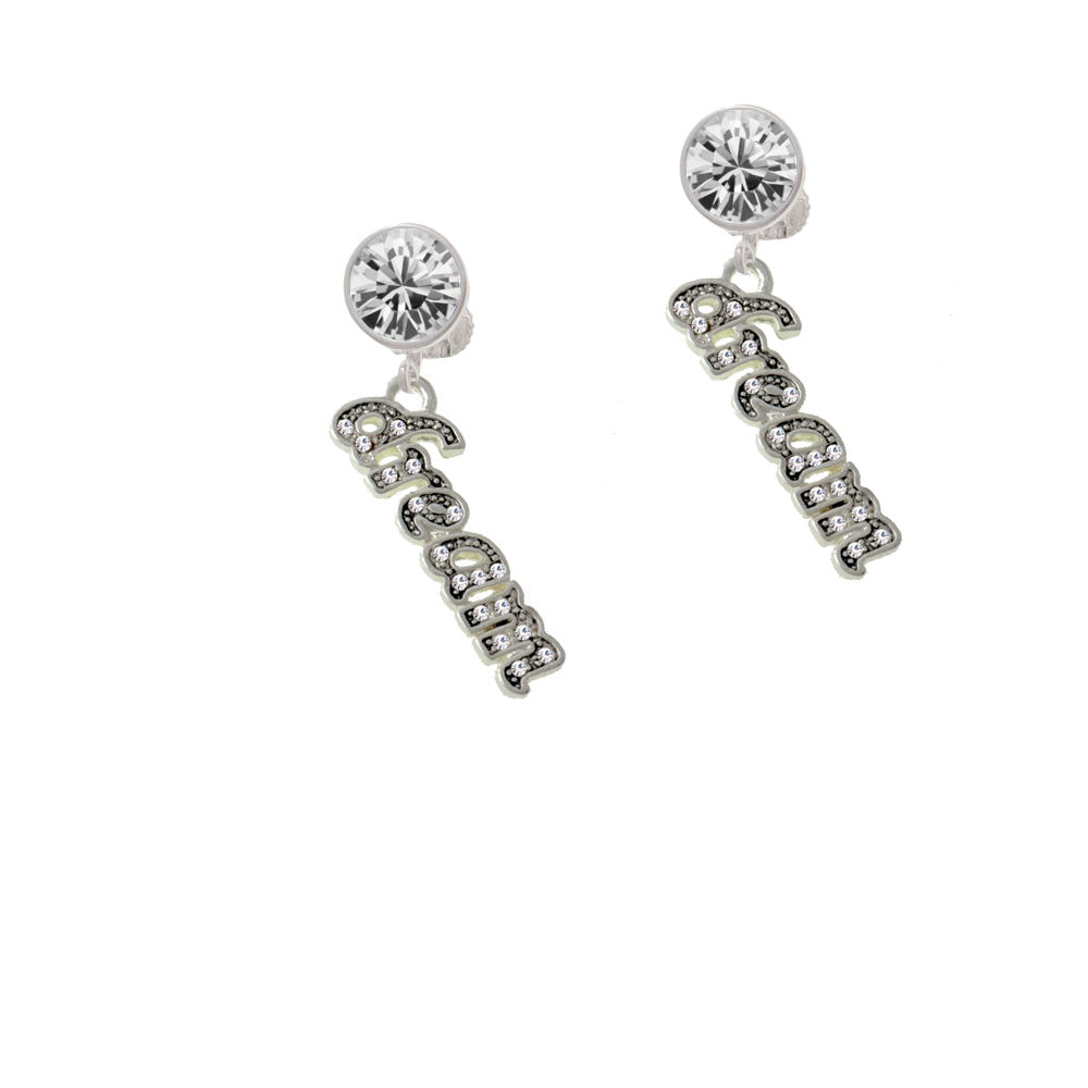 Script Dream with Clear Crystals Crystal Clip On Earrings Image 2