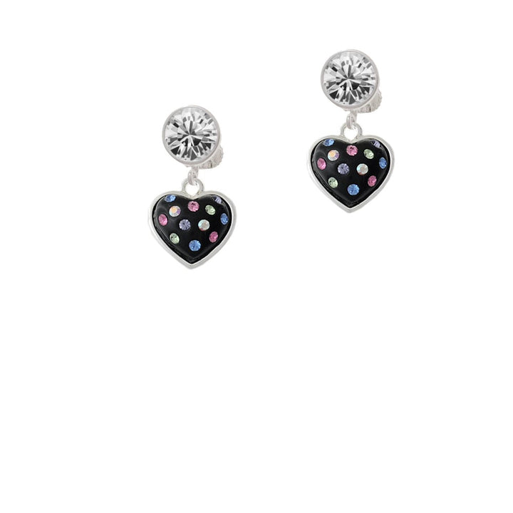 Black Resin Heart with Tropical Crystals Crystal Clip On Earrings Image 2