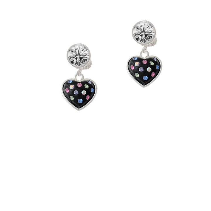 Black Resin Heart with Tropical Crystals Crystal Clip On Earrings Image 1