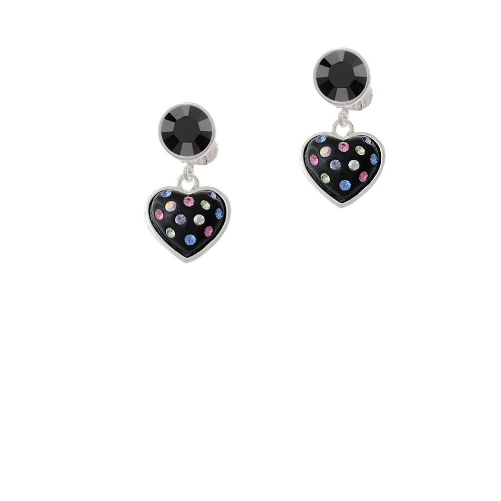 Black Resin Heart with Tropical Crystals Crystal Clip On Earrings Image 3