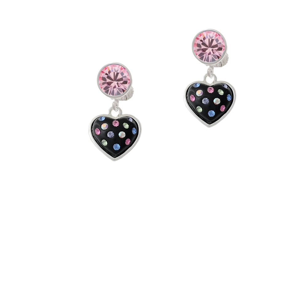 Black Resin Heart with Tropical Crystals Crystal Clip On Earrings Image 4