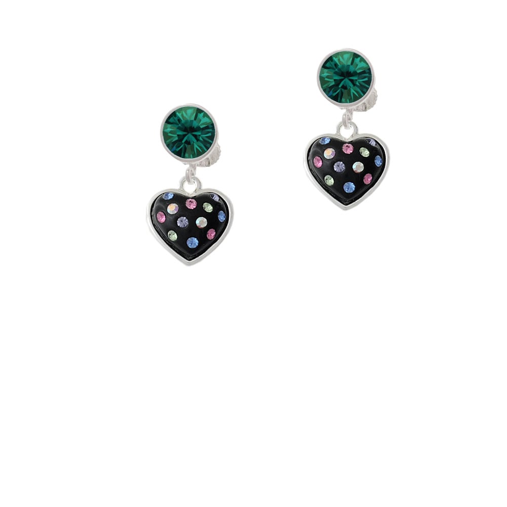 Black Resin Heart with Tropical Crystals Crystal Clip On Earrings Image 6