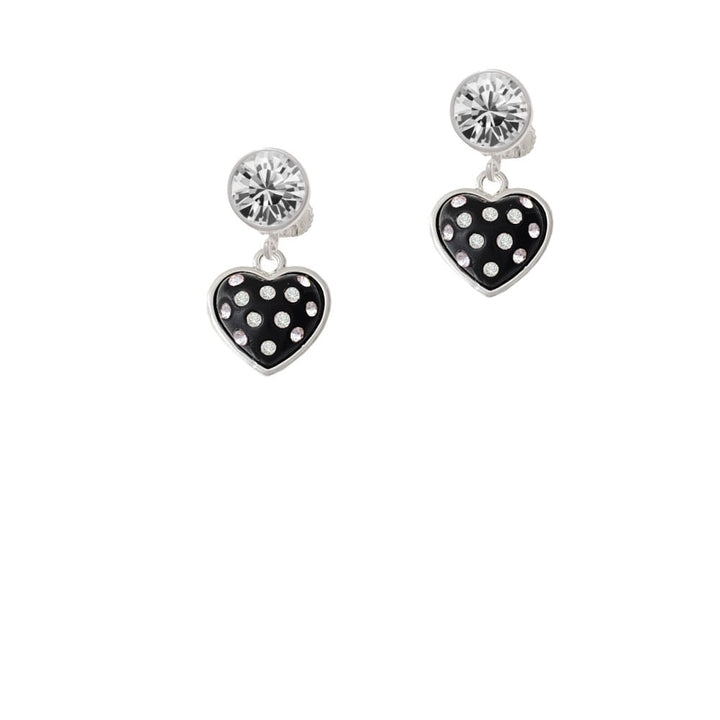 Black Resin Heart with Clear Crystals in Frame Crystal Clip On Earrings Image 1