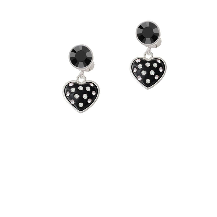 Black Resin Heart with Clear Crystals in Frame Crystal Clip On Earrings Image 3