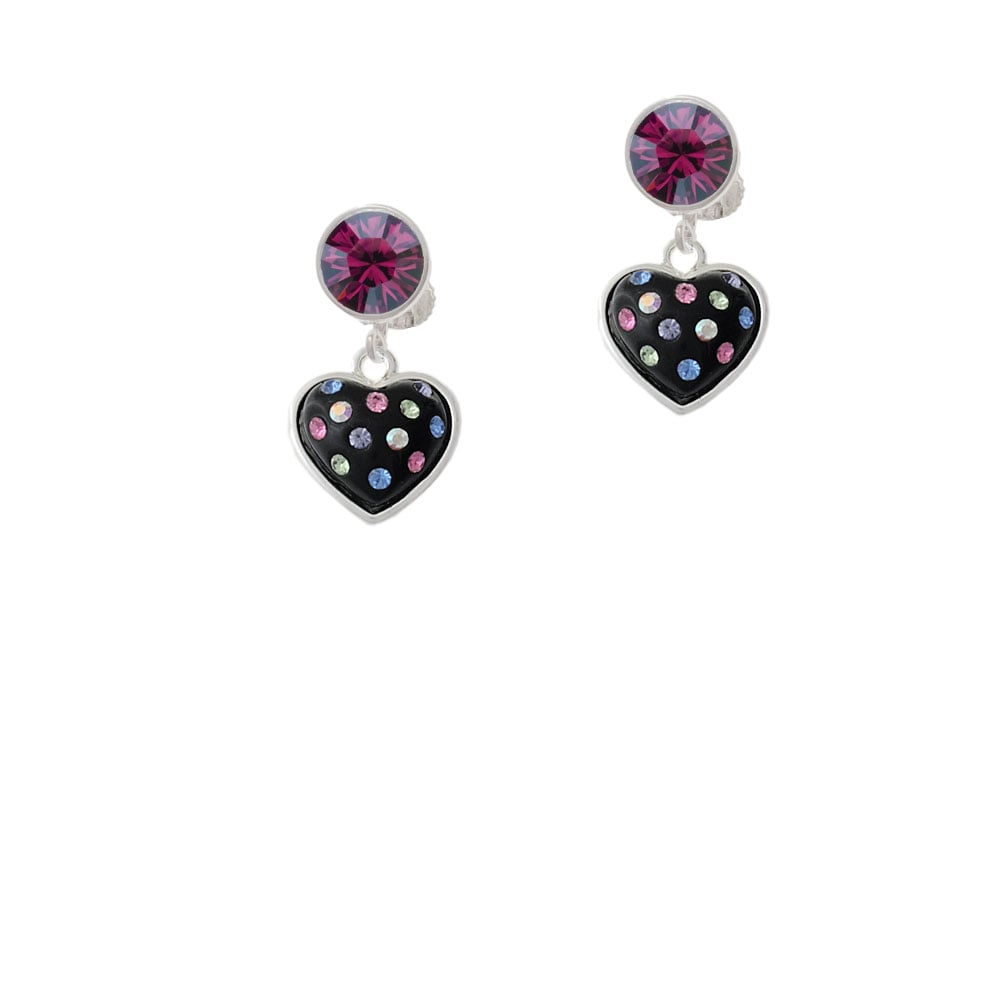 Black Resin Heart with Tropical Crystals Crystal Clip On Earrings Image 8