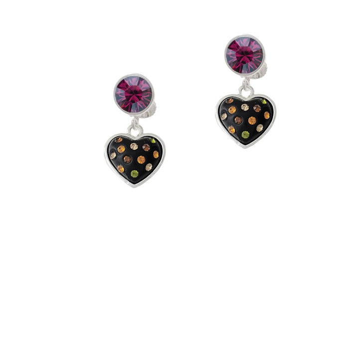Black Resin Heart with Fall Crystals Crystal Clip On Earrings Image 8