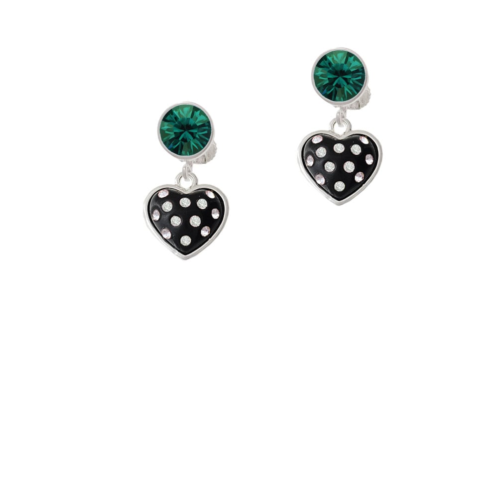 Black Resin Heart with Clear Crystals in Frame Crystal Clip On Earrings Image 6