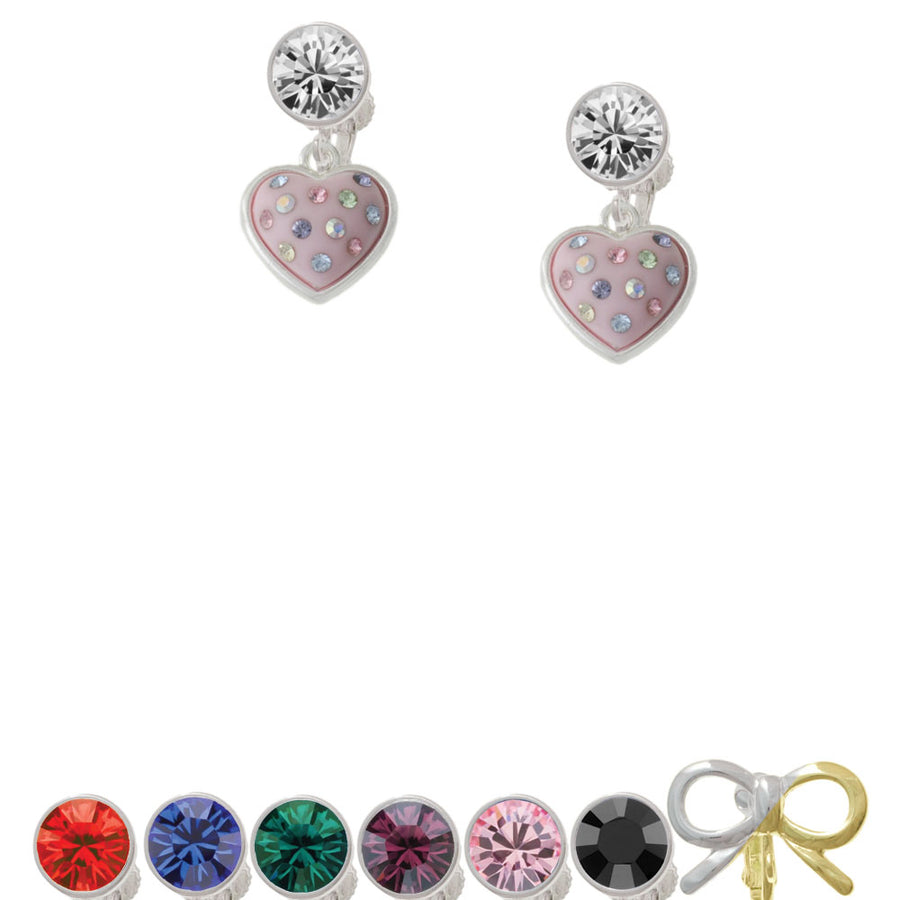 Pink Resin Heart in Frame Crystal Clip On Earrings Image 1