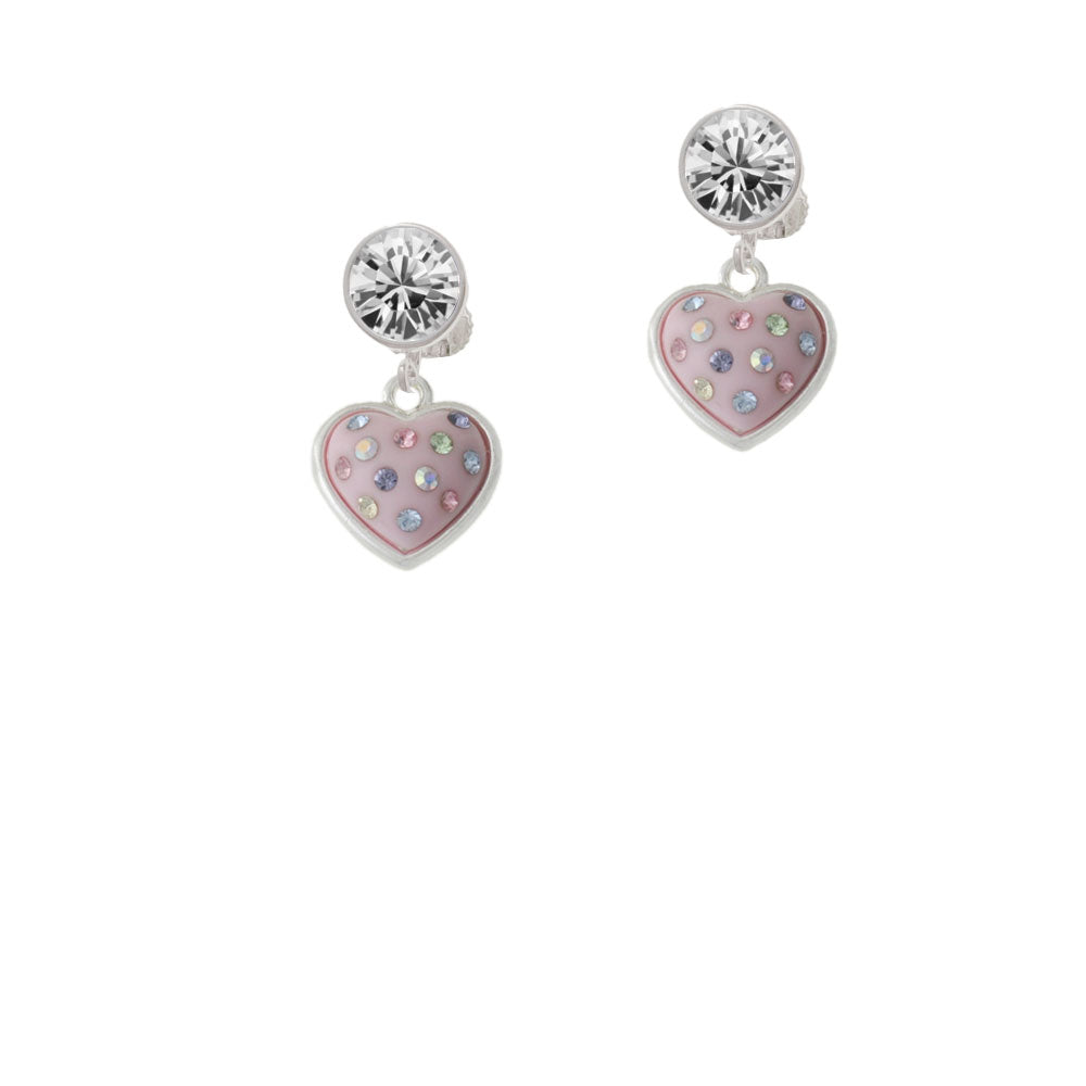 Pink Resin Heart in Frame Crystal Clip On Earrings Image 2