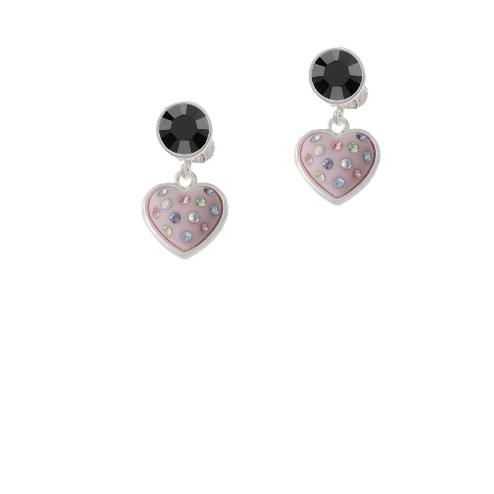 Pink Resin Heart in Frame Crystal Clip On Earrings Image 3