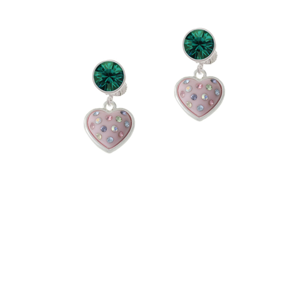 Pink Resin Heart in Frame Crystal Clip On Earrings Image 6