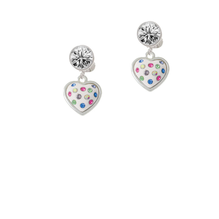 White Resin Heart with Spring Crystals Crystal Clip On Earrings Image 2