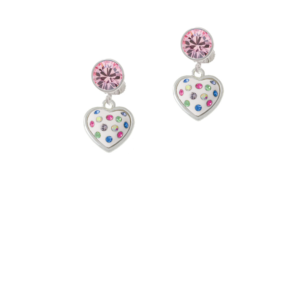 White Resin Heart with Spring Crystals Crystal Clip On Earrings Image 4