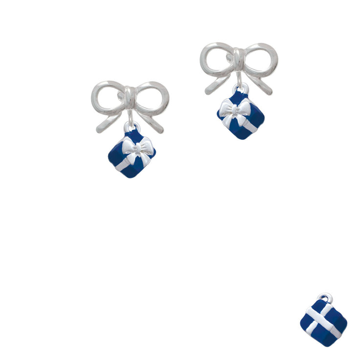 Small 3-D Blue Present Box with Bow Crystal Clip On Earrings Image 9