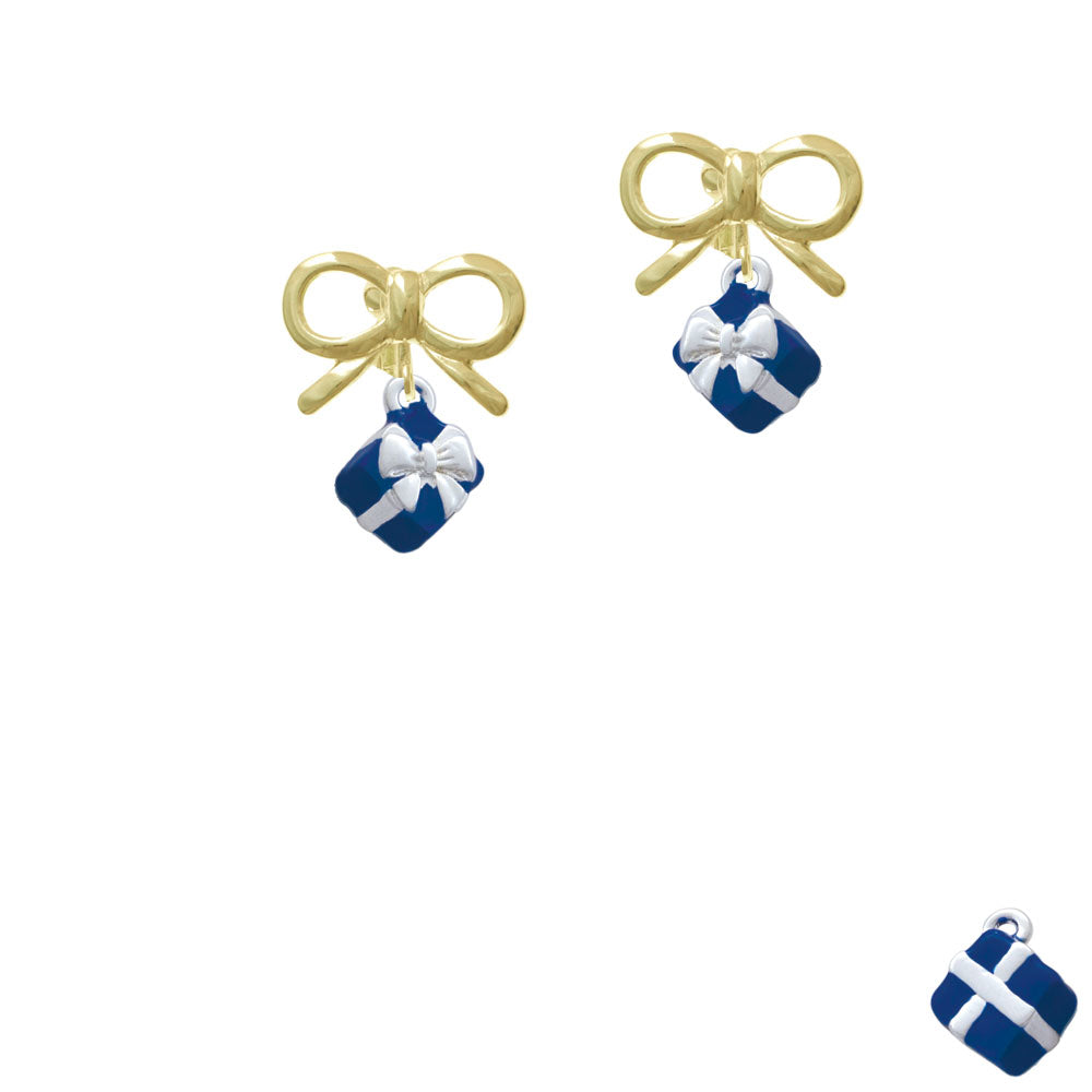 Small 3-D Blue Present Box with Bow Crystal Clip On Earrings Image 10