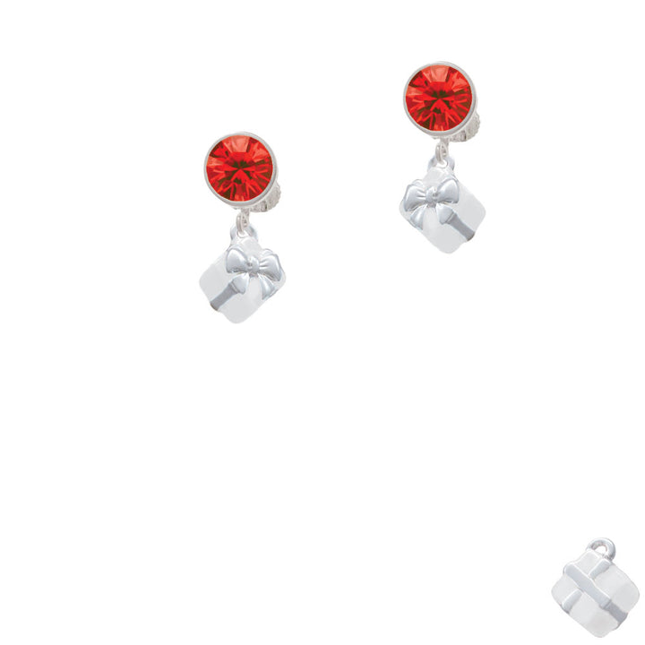 Small 3-D White Present Box with Bow Crystal Clip On Earrings Image 4