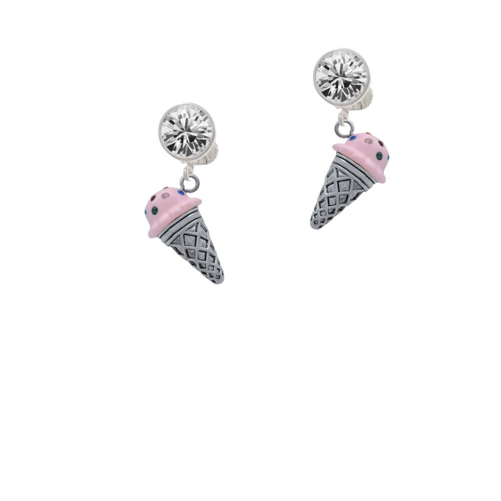 3-D Resin Strawberry Ice Cream Cone with Crystals Crystal Clip On Earrings Image 2