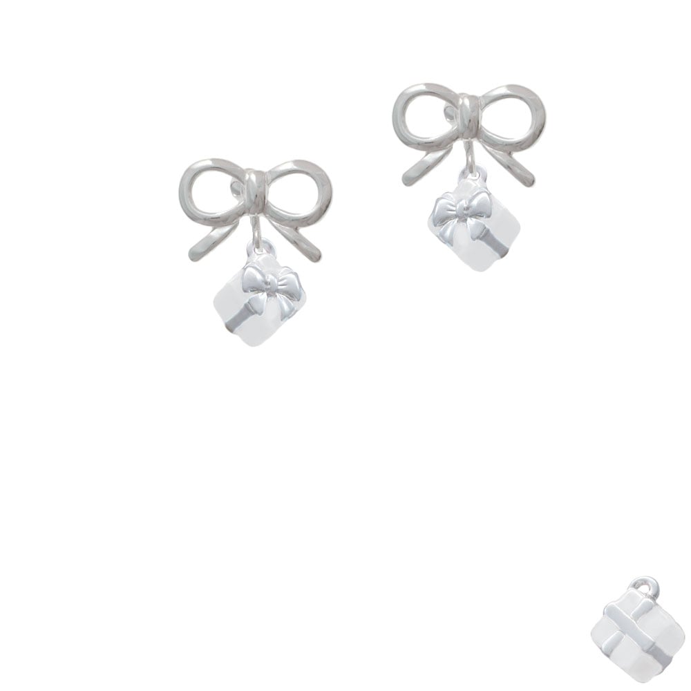 Small 3-D White Present Box with Bow Crystal Clip On Earrings Image 9