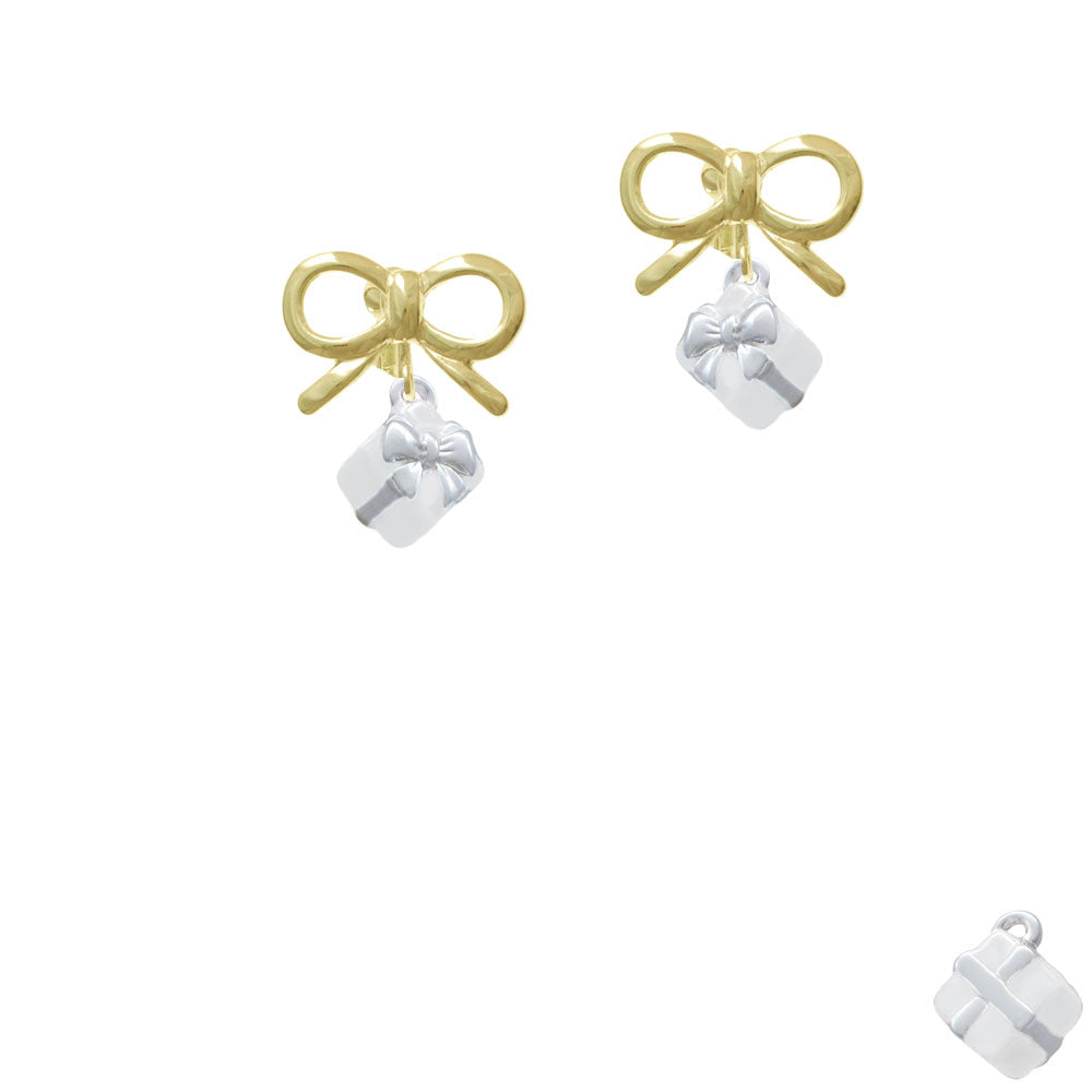 Small 3-D White Present Box with Bow Crystal Clip On Earrings Image 10