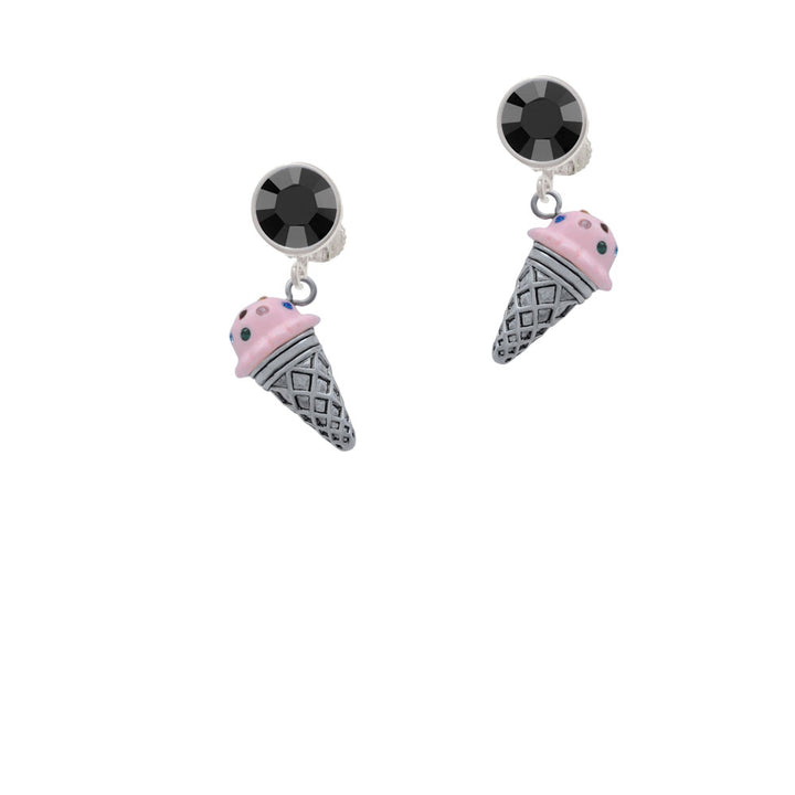 3-D Resin Strawberry Ice Cream Cone with Crystals Crystal Clip On Earrings Image 3