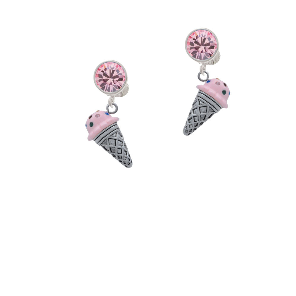 3-D Resin Strawberry Ice Cream Cone with Crystals Crystal Clip On Earrings Image 4