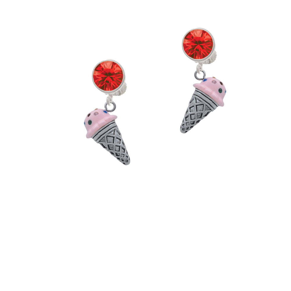 3-D Resin Strawberry Ice Cream Cone with Crystals Crystal Clip On Earrings Image 4