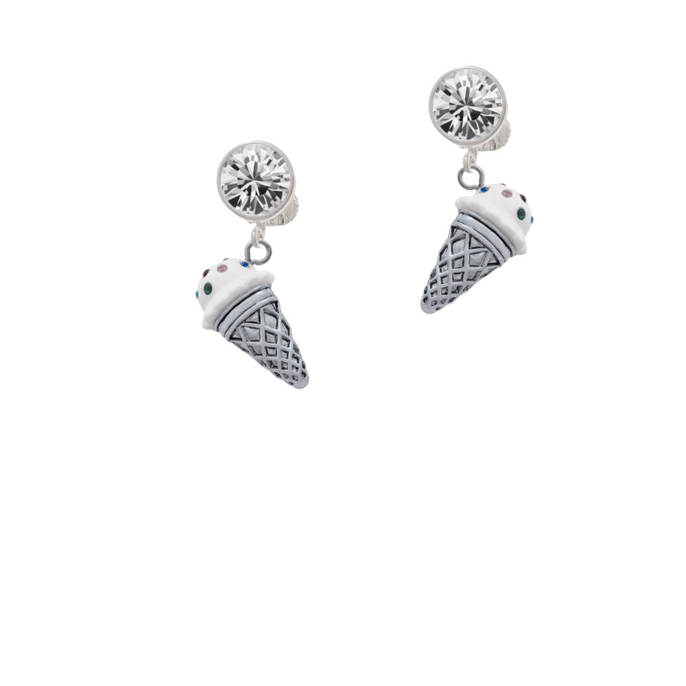 3-D Resin Vanilla Ice Cream Cone with Crystals Crystal Clip On Earrings Image 2