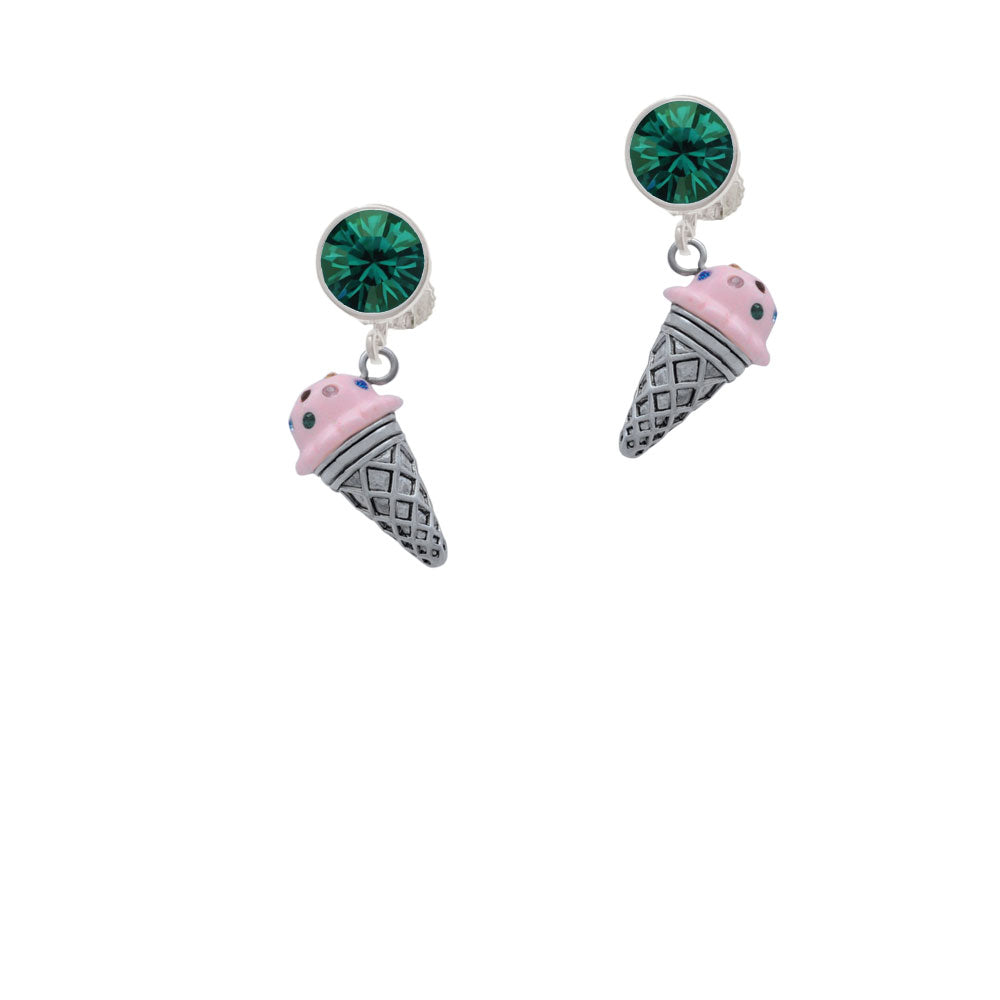 3-D Resin Strawberry Ice Cream Cone with Crystals Crystal Clip On Earrings Image 6