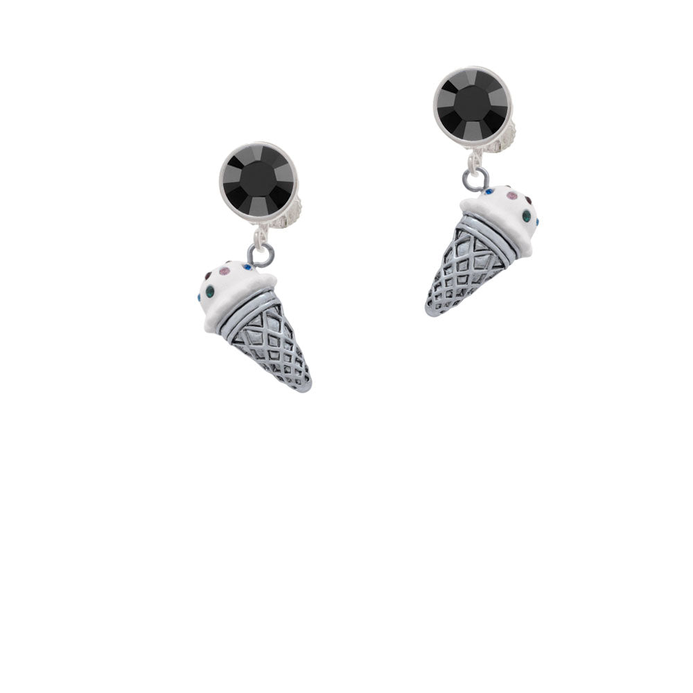 3-D Resin Vanilla Ice Cream Cone with Crystals Crystal Clip On Earrings Image 3