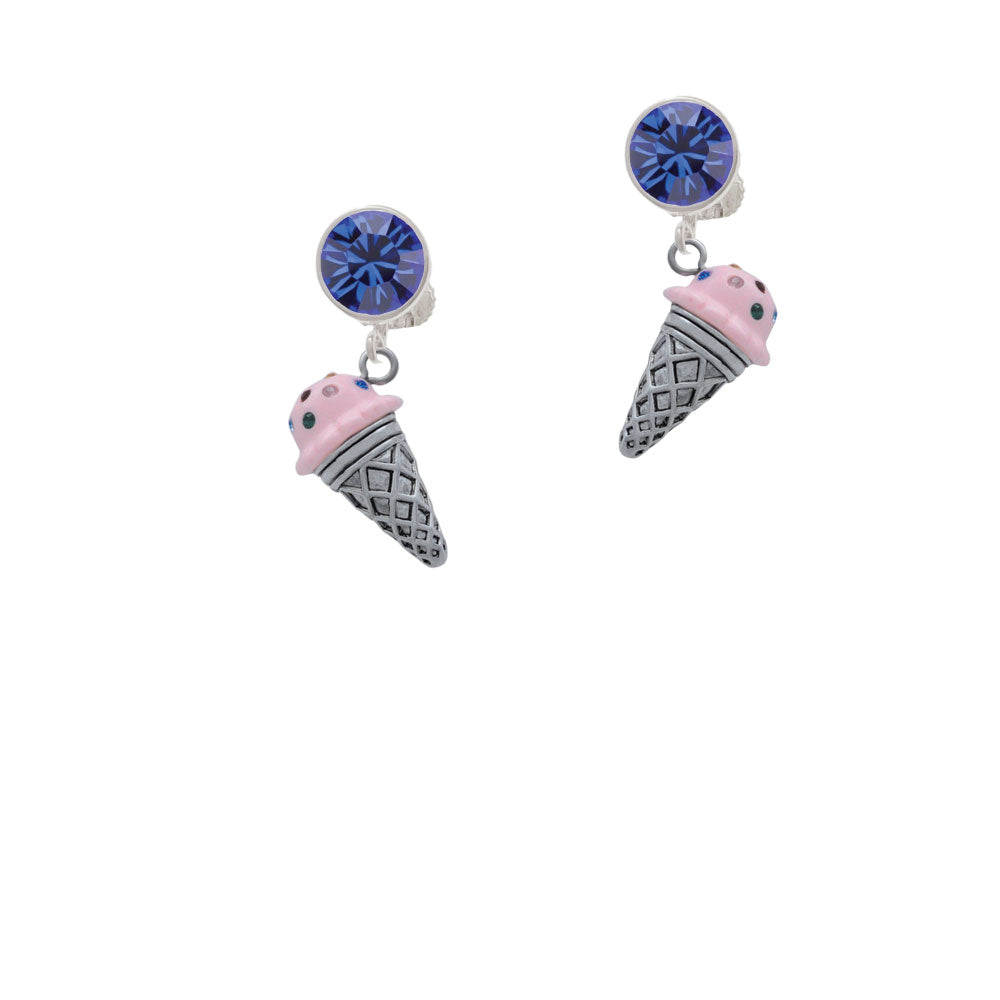 3-D Resin Strawberry Ice Cream Cone with Crystals Crystal Clip On Earrings Image 7