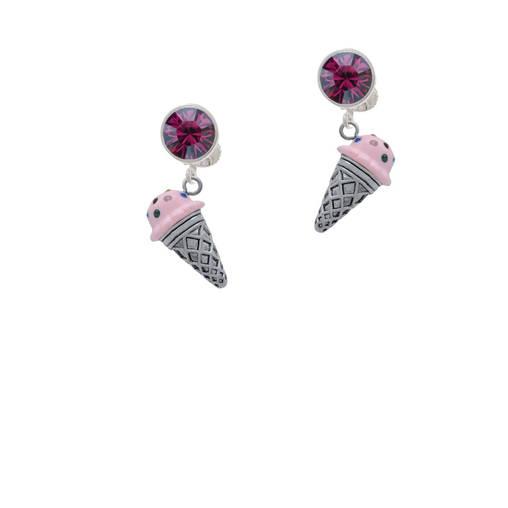 3-D Resin Strawberry Ice Cream Cone with Crystals Crystal Clip On Earrings Image 8