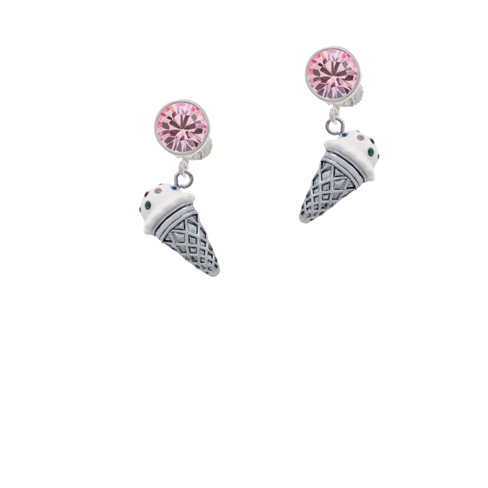 3-D Resin Vanilla Ice Cream Cone with Crystals Crystal Clip On Earrings Image 4