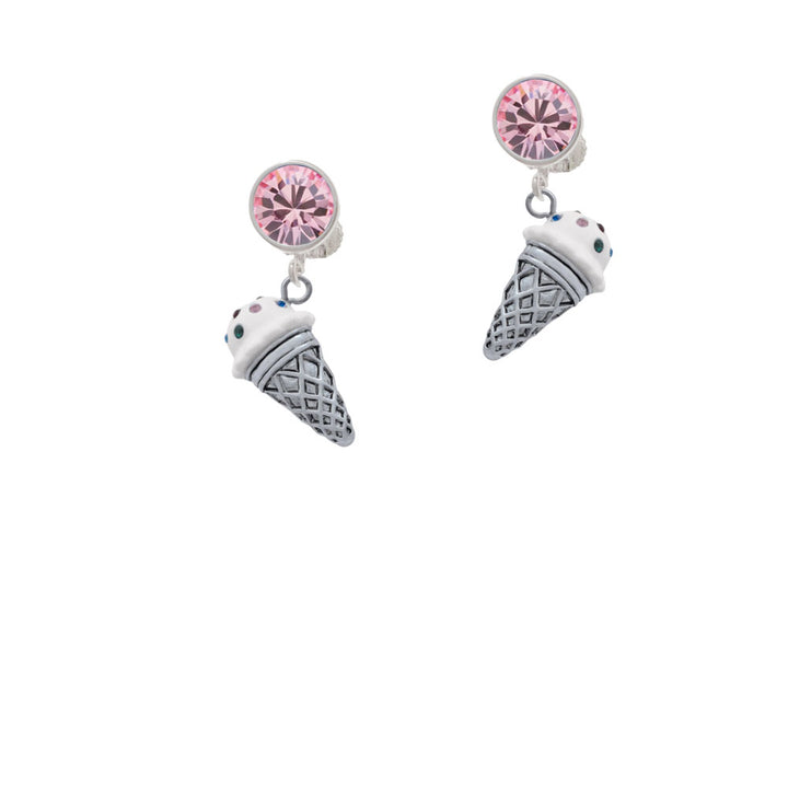 3-D Resin Vanilla Ice Cream Cone with Crystals Crystal Clip On Earrings Image 4