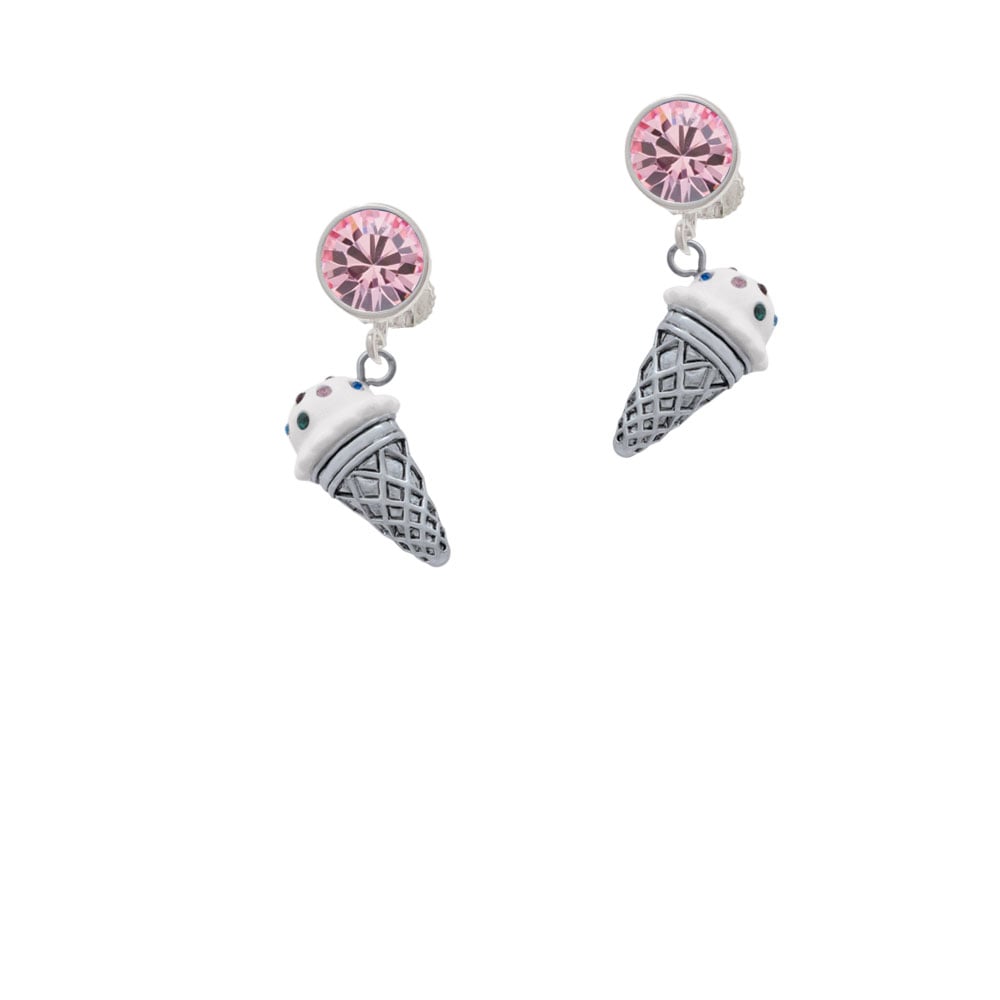 3-D Resin Vanilla Ice Cream Cone with Crystals Crystal Clip On Earrings Image 1