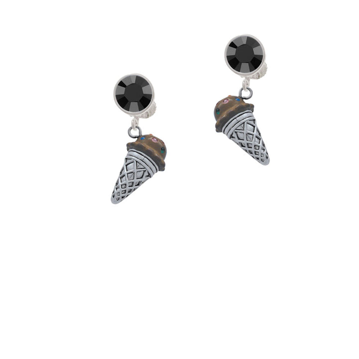 3-D Resin Brown Ice Cream Cone with Crystals Crystal Clip On Earrings Image 3