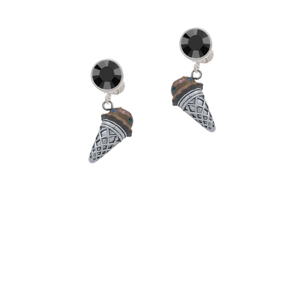 3-D Resin Brown Ice Cream Cone with Crystals Crystal Clip On Earrings Image 1