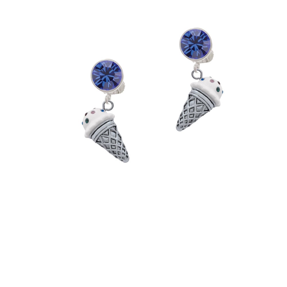 3-D Resin Vanilla Ice Cream Cone with Crystals Crystal Clip On Earrings Image 1