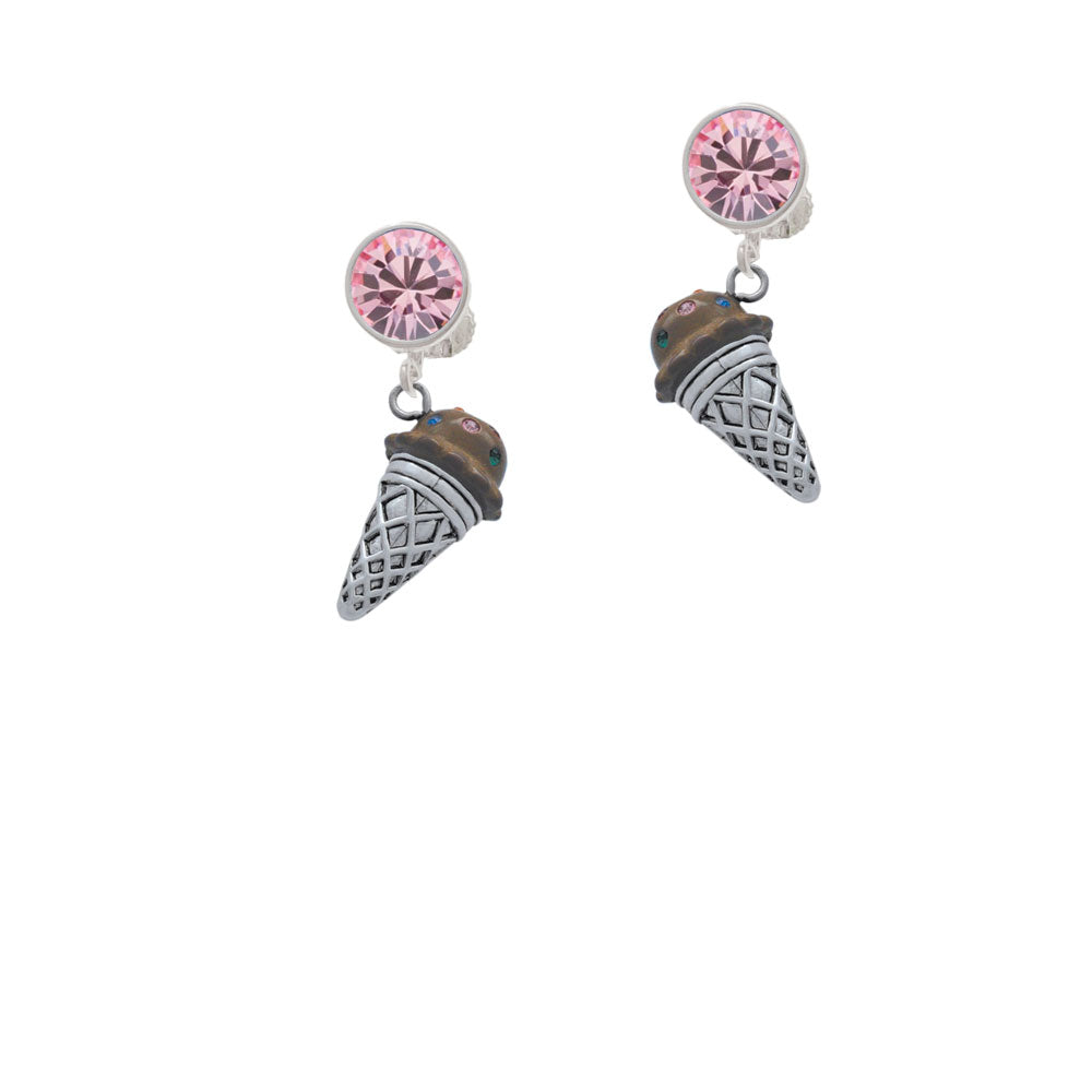 3-D Resin Brown Ice Cream Cone with Crystals Crystal Clip On Earrings Image 4