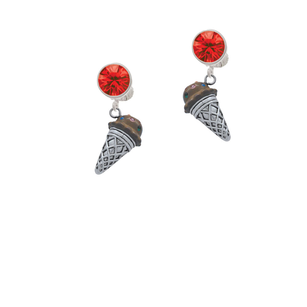 3-D Resin Brown Ice Cream Cone with Crystals Crystal Clip On Earrings Image 4