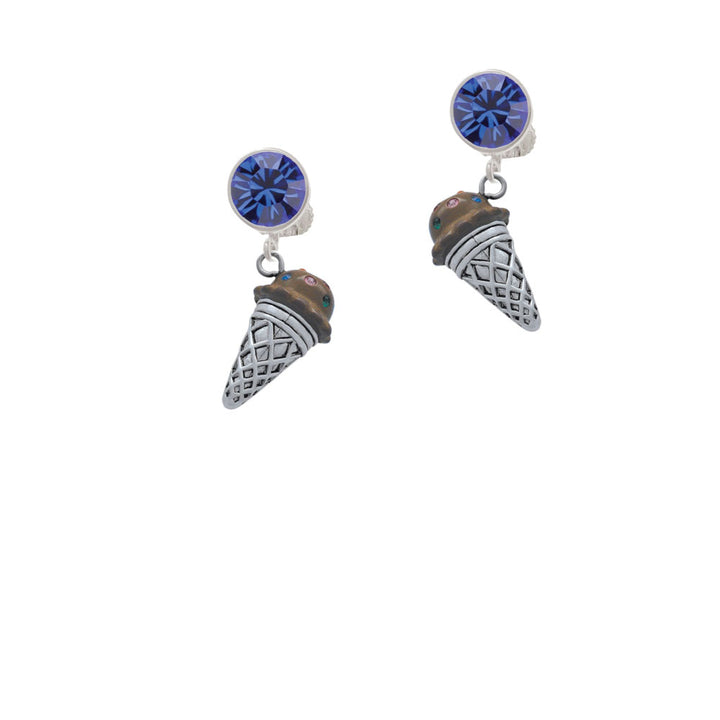 3-D Resin Brown Ice Cream Cone with Crystals Crystal Clip On Earrings Image 7