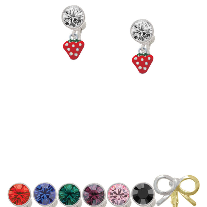 Mini Red Strawberry with Clear Crystals Crystal Clip On Earrings Image 1