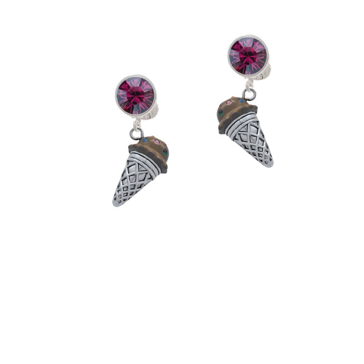 3-D Resin Brown Ice Cream Cone with Crystals Crystal Clip On Earrings Image 8