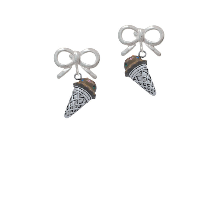 3-D Resin Brown Ice Cream Cone with Crystals Crystal Clip On Earrings Image 9