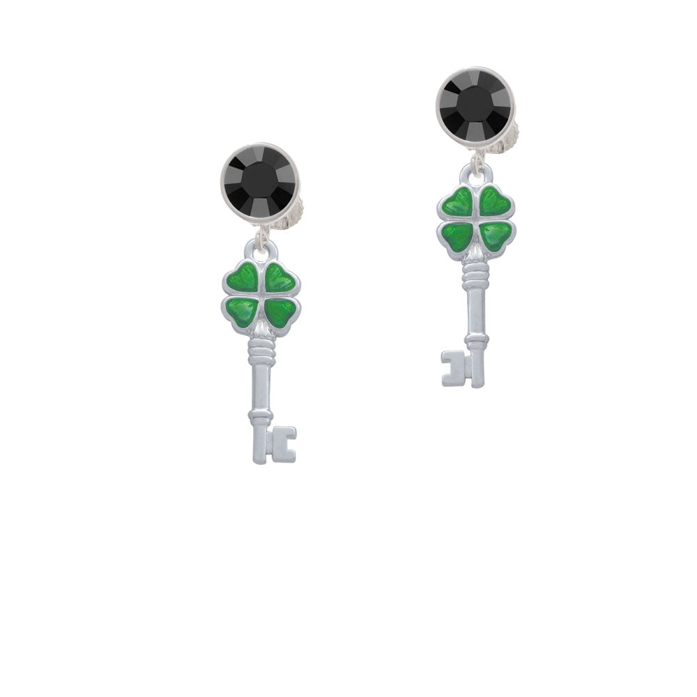 Translucent Green Lucky Four Leaf Clover Key Crystal Clip On Earrings Image 3