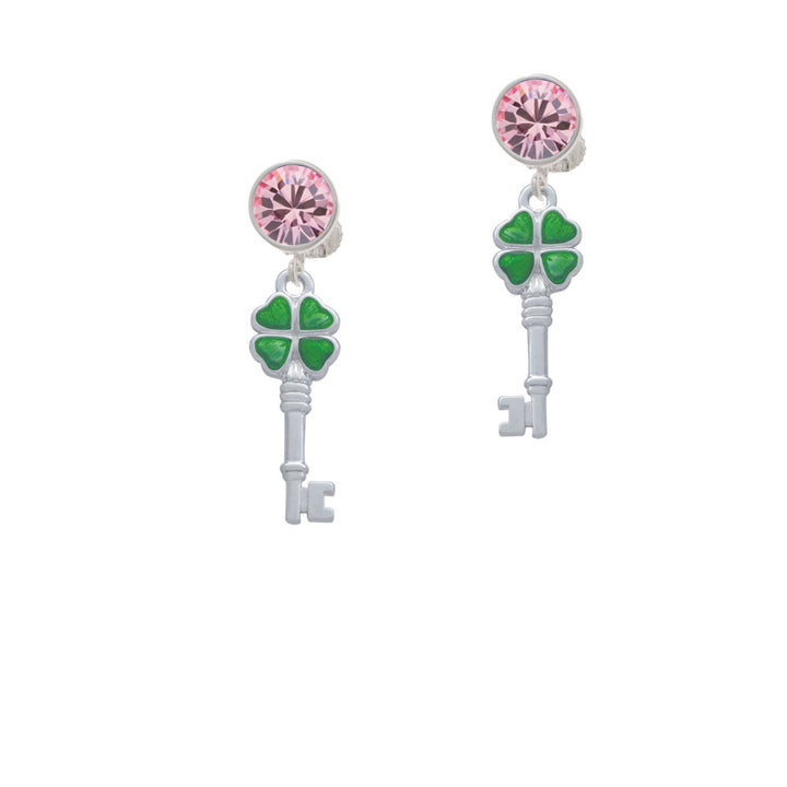 Translucent Green Lucky Four Leaf Clover Key Crystal Clip On Earrings Image 4